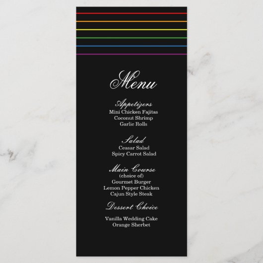 Pinstripe Pride Kleuren LGBT Bruiloft Menu (Voorkant)