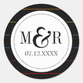 Pinstripe regenboog op massief zwart LGBT bruiloft Ronde Sticker (Voorkant)