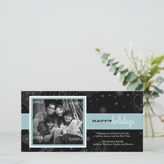 Pinstripe Ribbon Holiday-fotokaart Feestdagenkaart (Staand voorkant)