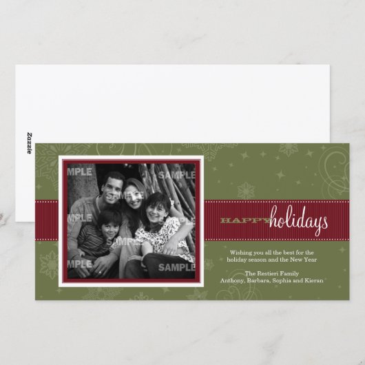 Pinstripe Ribbon Holiday-fotokaart Feestdagenkaart (Voorkant / Achterkant)