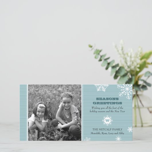 Pinstripe Snowflake-fotokaart Feestdagenkaart (Staand voorkant)
