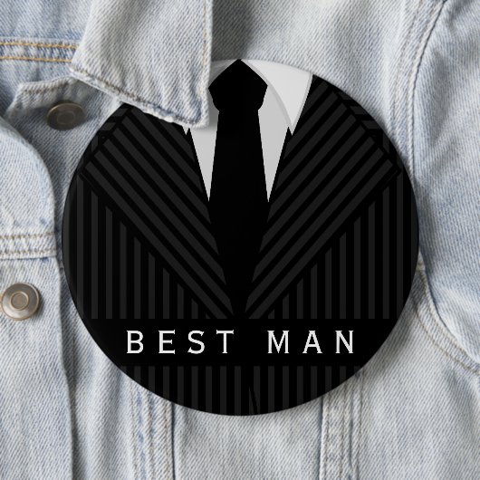 Pinstripe Suit Bachelor Party Best Man Round Pin Ronde Button 6,0 Cm (In situ)