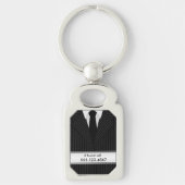 Pinstripe Suit en Stropdas Metal Rectangle Sleutel Sleutelhanger (Voorkant)