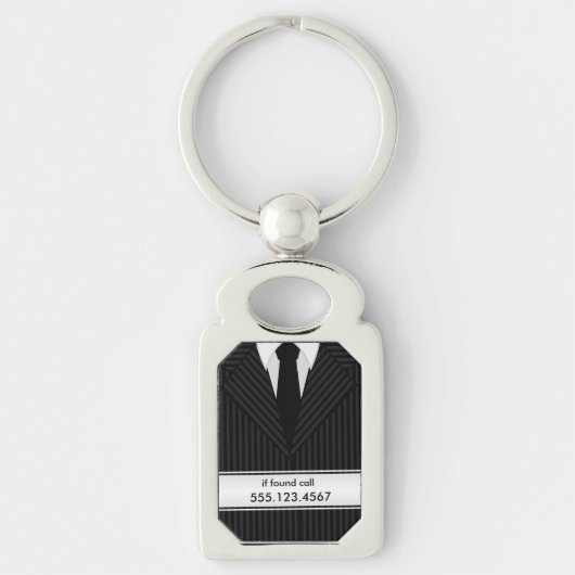 Pinstripe Suit en Stropdas Metal Rectangle Sleutel Sleutelhanger (Voorkant)