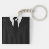 Pinstripe Suit Stropdas Vierkante Tweezijdige Sleu Sleutelhanger (Achterkant)