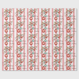Pinstripe Waterverf Ornamenten Vrolijk kerstfeest Cadeaupapier
