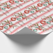 Pinstripe Waterverf Ornamenten Vrolijk kerstfeest Cadeaupapier (Hoek)