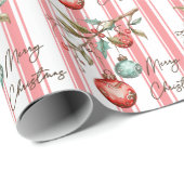 Pinstripe Waterverf Ornamenten Vrolijk kerstfeest Cadeaupapier (Rol Hoek)