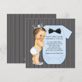 Pinstripe Zwart Blauw Prince Baby shower Kaart (Voorkant / Achterkant)