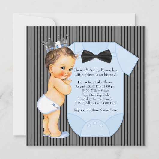 Pinstripe Zwart Blauw Prince Baby shower Kaart (Voorkant)