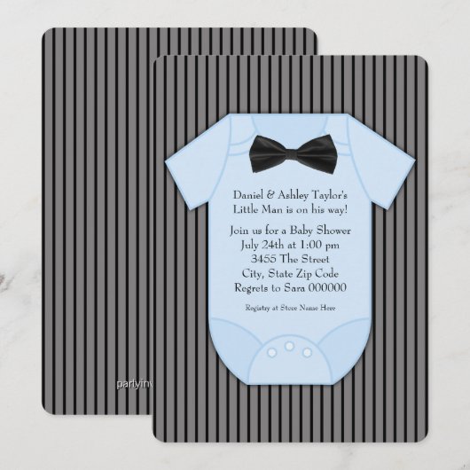 Pinstripe zwart en blauw Baby shower Kaart (Voorkant / Achterkant)