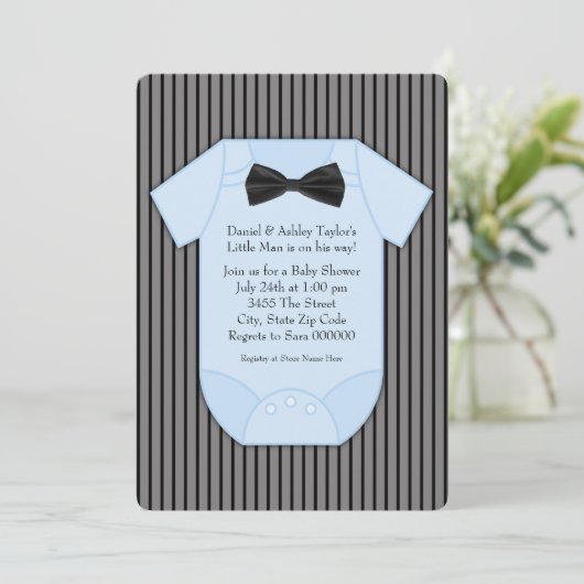 Pinstripe zwart en blauw Baby shower Kaart (Staand voorkant)