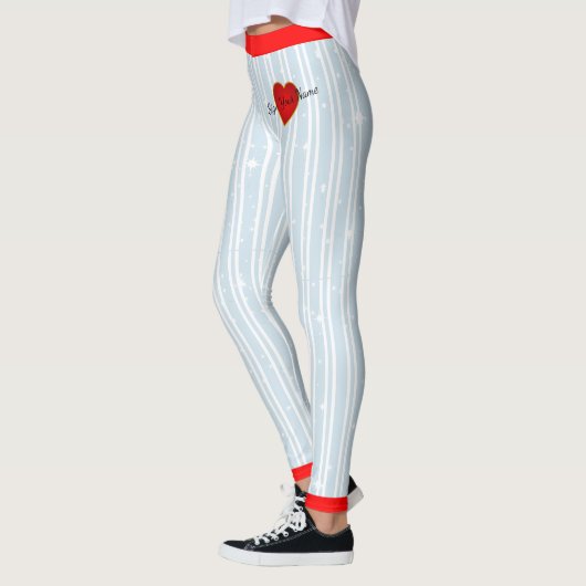 Pinstriped Sign Jouw naam Hartblauw (aangepast.) Leggings (Links)