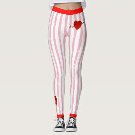 Pinstriped Teken Jouw naam Hart (aangepast.) Roze Leggings