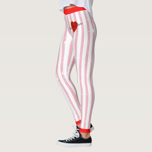 Pinstriped Teken Jouw naam Hart (aangepast.) Roze Leggings (Links)