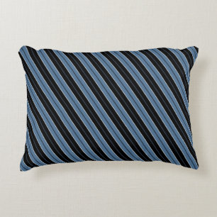 Pinstripes blauw zwart wit diagonale strepen decoratief kussen