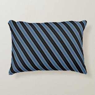 Pinstripes blauw zwarte witte diagonale strepen decoratief kussen