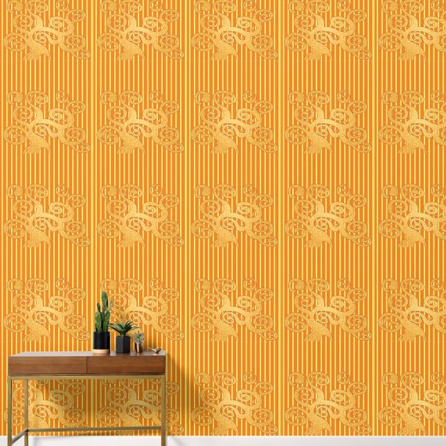 Pinstripes en gouden boom Wallpaper Behang (Hal)