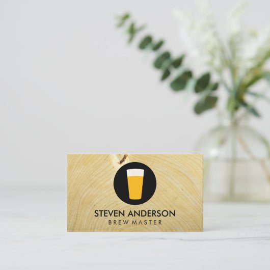 Pint Bier Logo | Houtnerf Visitekaartje (Staand voorkant)