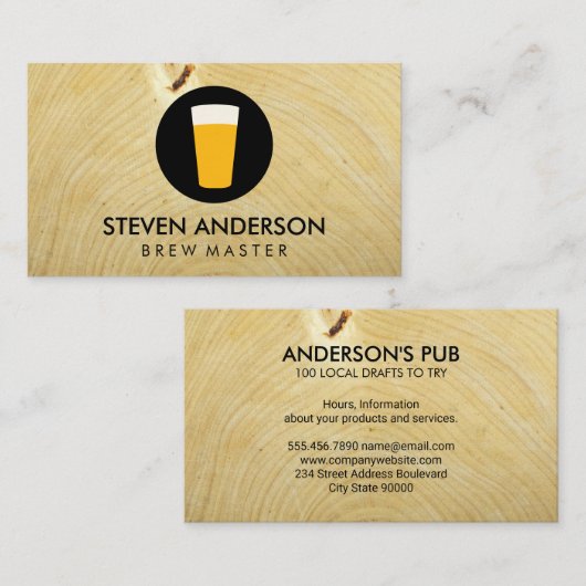 Pint Bier Logo | Houtnerf Visitekaartje (Voorkant / Achterkant)