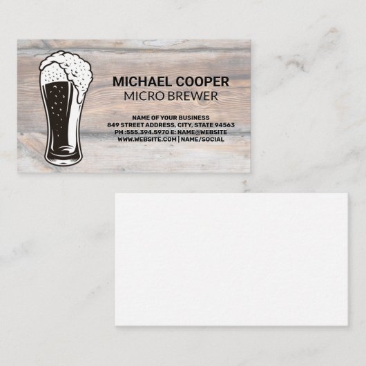 Pint glas over stromend water | Achtergrond hout Visitekaartje (Voorkant / Achterkant)