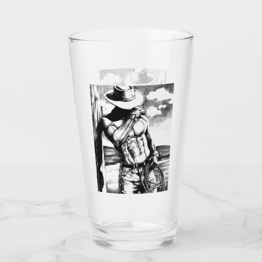 Pint Glass - Cool Fine Art Cowboy Bodybuilder Glas (Achterkant)