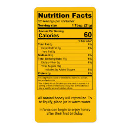 Pint Honey Jar Nutrition Facts Gold Etiket