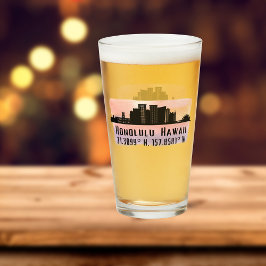 Pint met Honolulu Silhouette en Breedte- en Lengte Glas