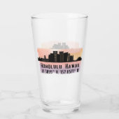 Pint met Honolulu Silhouette en Breedte- en Lengte Glas (Achterkant)
