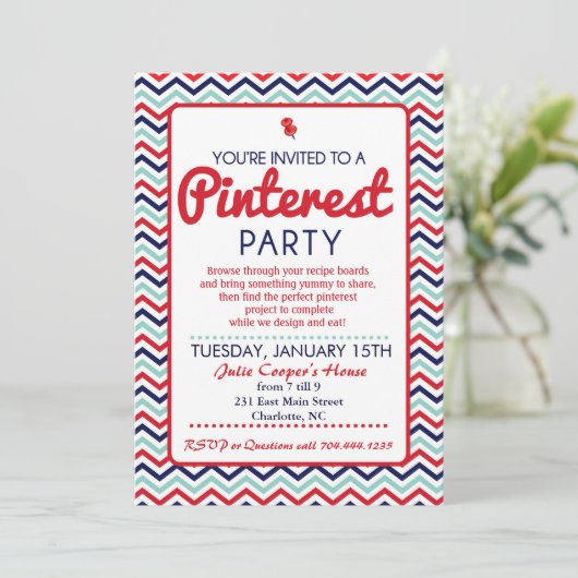 Pinterest-feestuitnodiging Kaart (Staand voorkant)