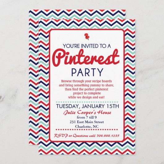 Pinterest-feestuitnodiging Kaart (Voorkant / Achterkant)