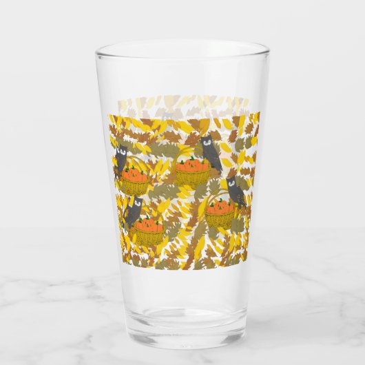 Pintglas Uil en Herfstpompoenen Glas (Achterkant)