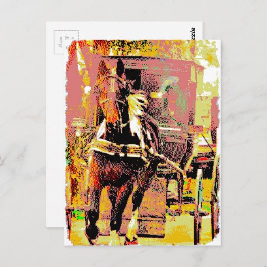 Pinto Amish Horse 8-bits Art Briefkaart (Voorkant / Achterkant)
