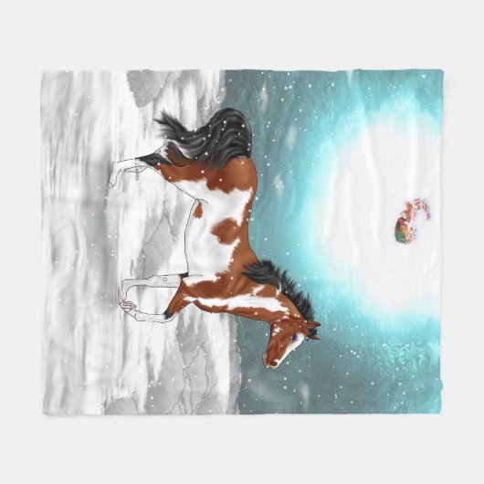 Pinto Arabian Horse Kerst Fleece Deken (Voorkant (Horizontaal))