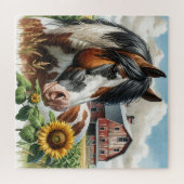 Pinto Brown en White Horse op rustiek Boerderij Legpuzzel (Horizontaal)