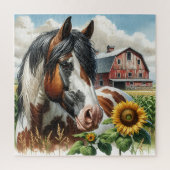Pinto Brown en White Horse op rustiek Boerderij Legpuzzel (Verticaal)