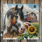Pinto Brown en White Horse op rustiek Boerderij Legpuzzel