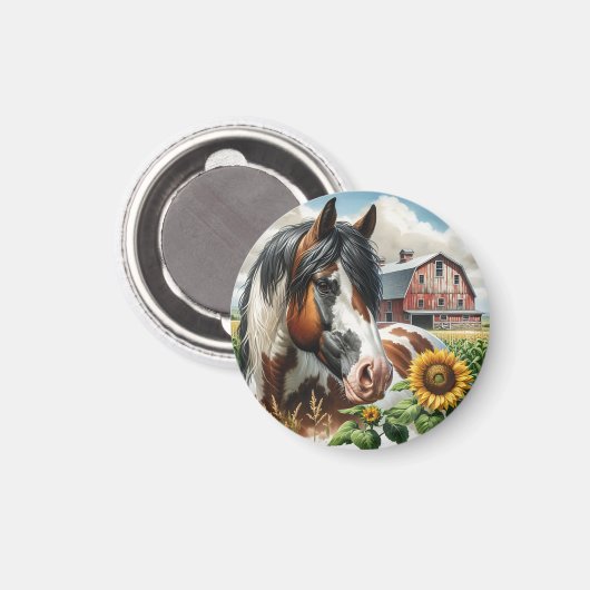Pinto Brown en White Horse op rustiek Boerderij Magneet (Voorkant / Achterkant)