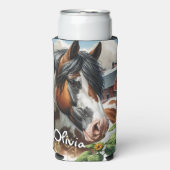  Pinto Brown en White Horse op rustiek Boerderij Seltzer Blikjeskoeler (Seltzer Voorkant)