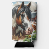  Pinto Brown en White Horse op rustiek Boerderij Seltzer Blikjeskoeler (Achterkant)