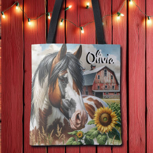  Pinto Brown en White Horse op rustiek Boerderij Tote Bag