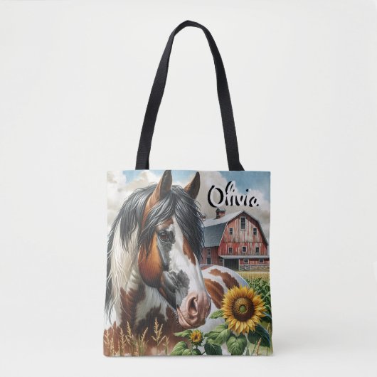 Pinto Brown en White Horse op rustiek Boerderij Tote Bag (Voorkant)