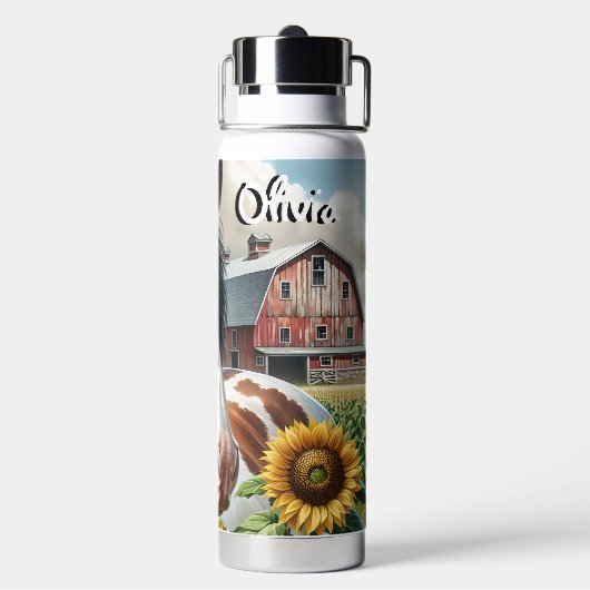  Pinto Brown en White Horse op rustiek Boerderij Waterfles (Achterkant)