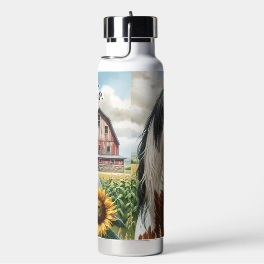  Pinto Brown en White Horse op rustiek Boerderij Waterfles (Rechts)