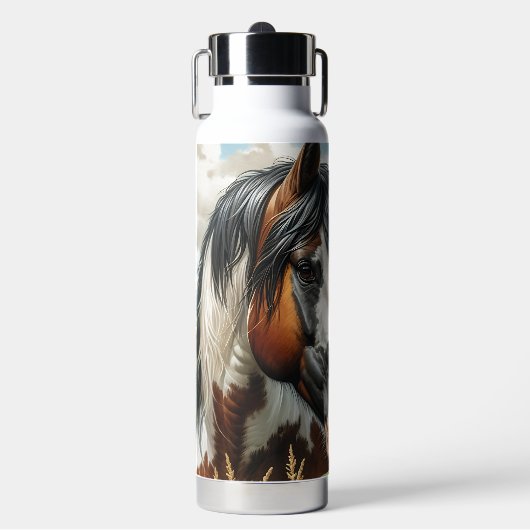 Pinto Brown en White Horse op rustiek Boerderij Waterfles (Voorkant)