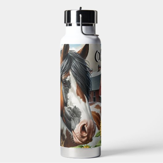 Pinto Brown en White Horse op rustiek Boerderij Waterfles (Links)