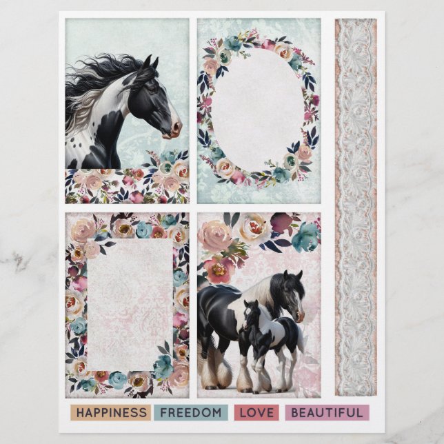 Pinto Horse & Floral Ephemera voor junk journals (Voorkant)
