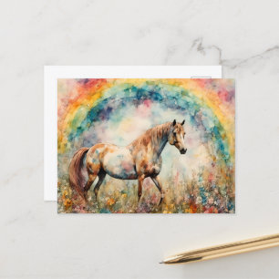 Pinto Mustang onder een regenboog Wildflower Meado Briefkaart