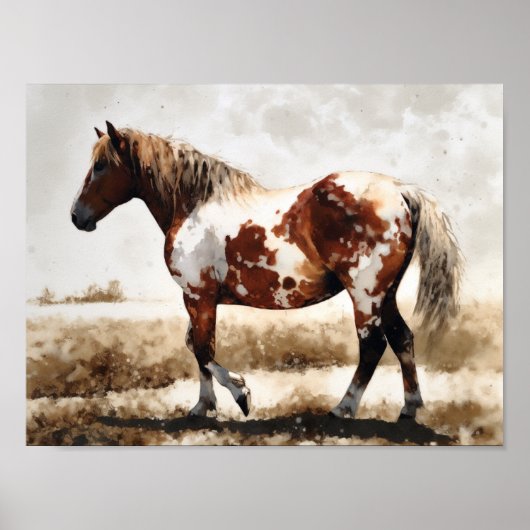 Pinto Mustang Paard Schilderij Poster (Voorkant)