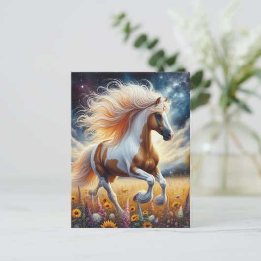 Pinto Paard in Bloemenweide Briefkaart (Staand voorkant)